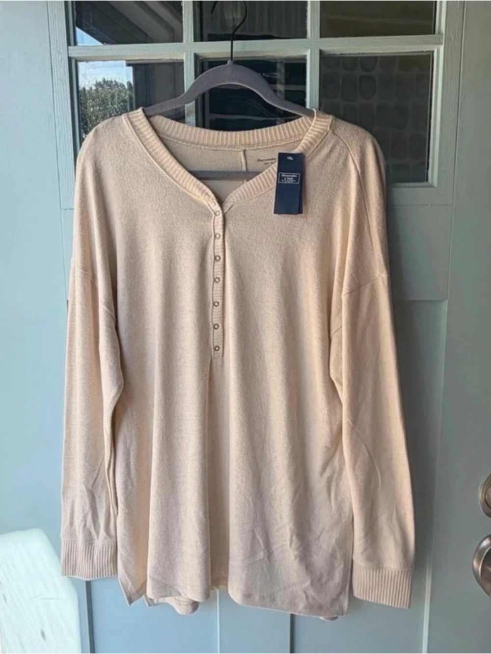 Abercrombie & Fitch Cream Long-Sleeve Henley Top